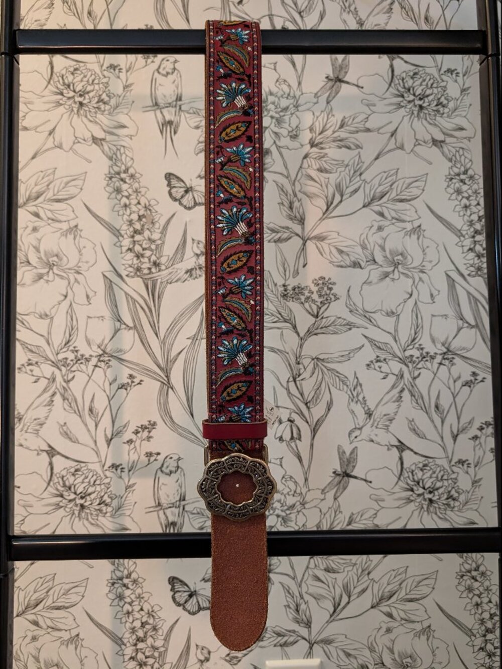 NWT Lucky Brand Embroidered Leather Belt Size L | Boho Western Festival Belt